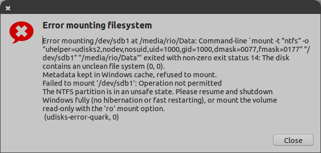 can't mount ntfs drive “the disk contains an unclean file system”