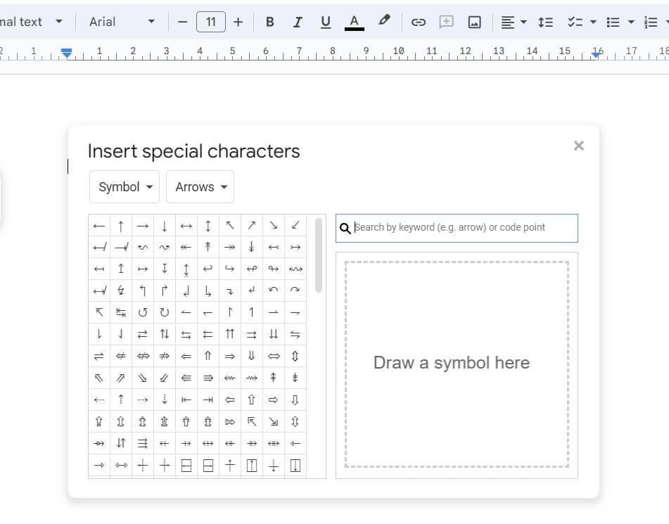 special character map on google docs