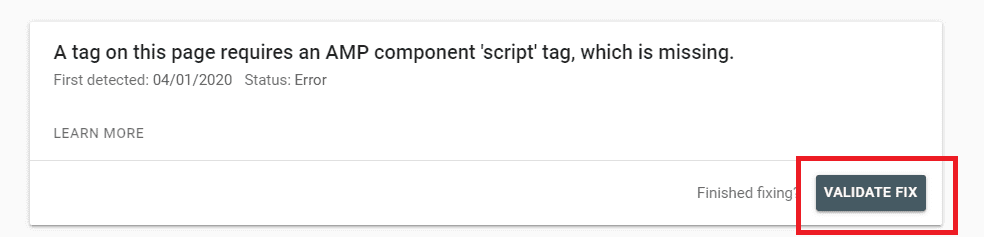[fixed] a tag on this page requires an amp component 'script' tag, which is missing