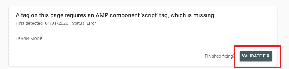 ✅a tag on this page requires an amp component 'script' tag