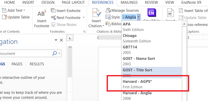 how to add harvard agps referencing style in ms word?
