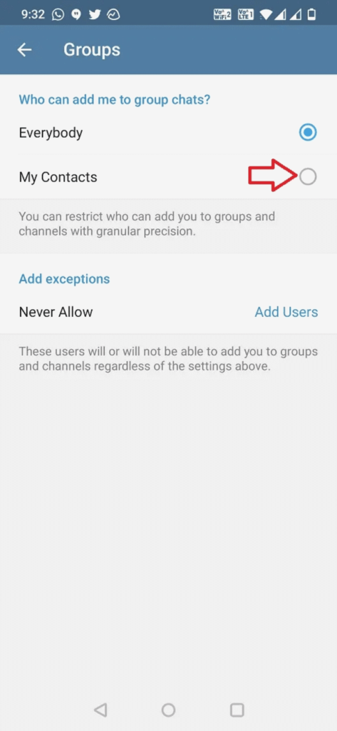 stop from adding to telegram groups