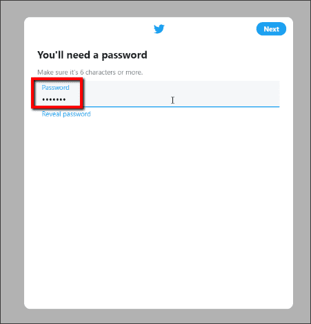 create twitter password