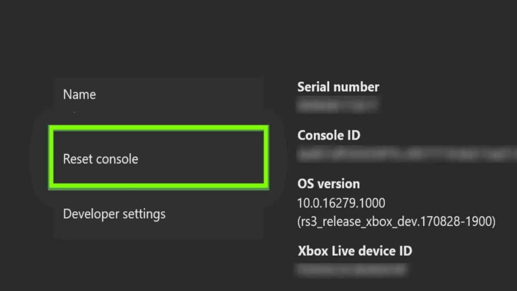 reset console - fix dev error 6034 xbox