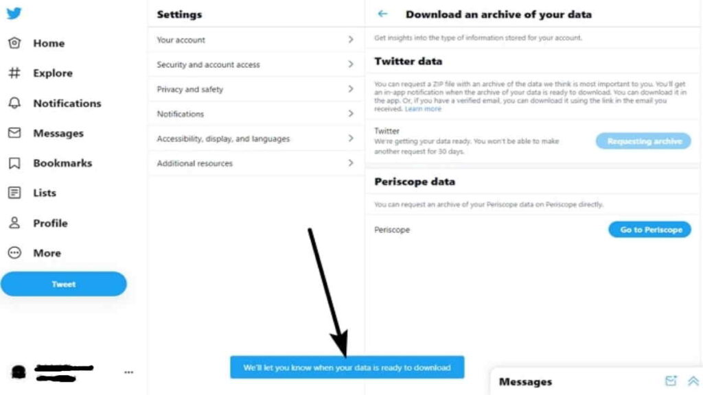 wait for download to complete - retrieve deleted direct messages on twitter