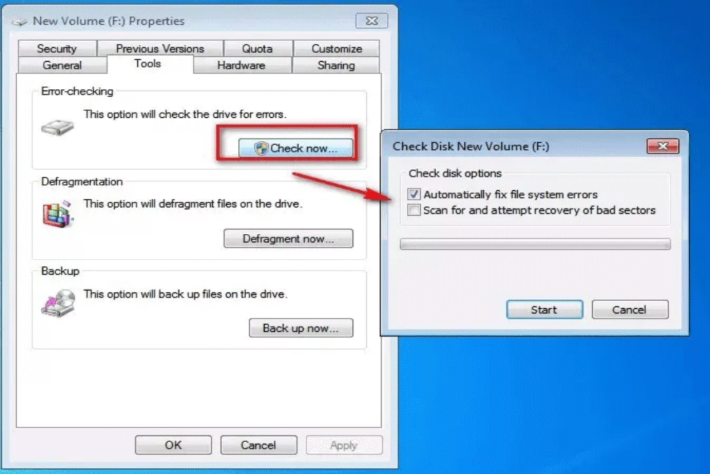 check disk on hardisk - fix data error cyclic redundancy