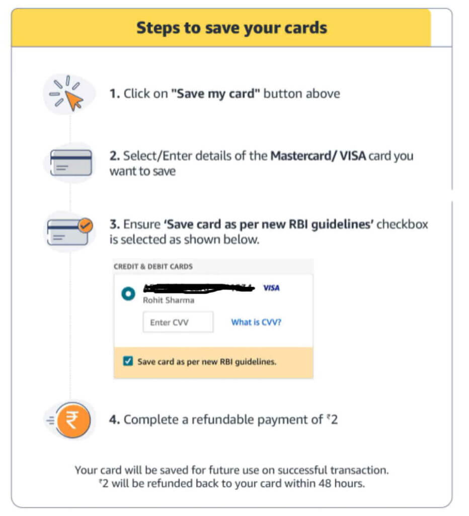 amazon merchant app - save card details for payment