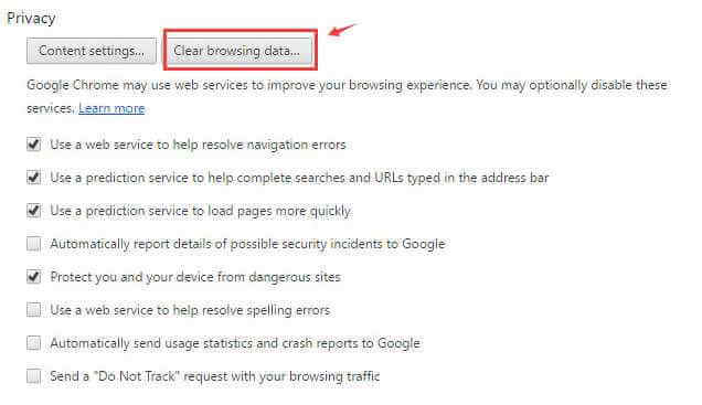 clear browsing data - fix chrome privacy error