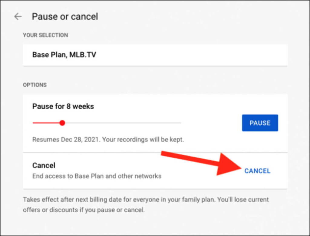 pause or save - cancel youtube tv subscription