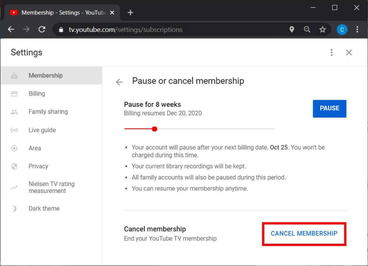 end youtube premium membership