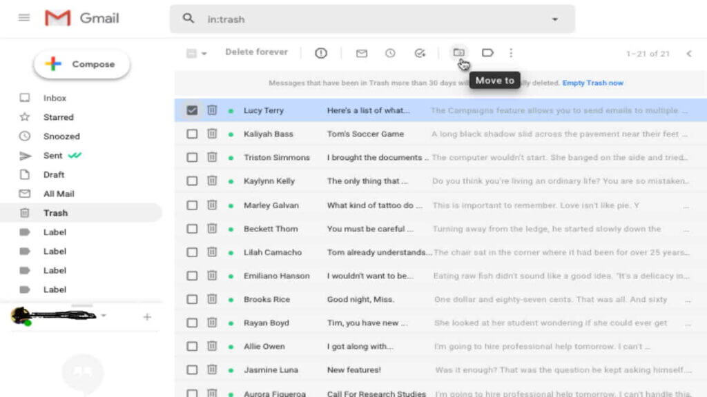 move trash email - recover deleted email on gmail