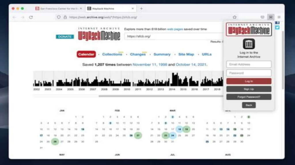 what is an internet wayback machine on firefox