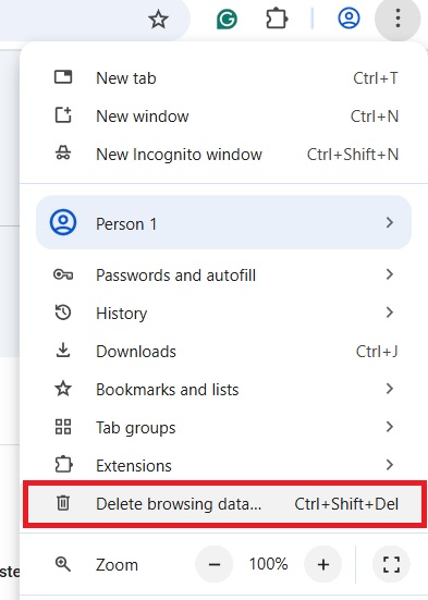 clear browsing data