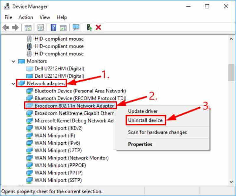 unistall network adapter no wi-fi networks found