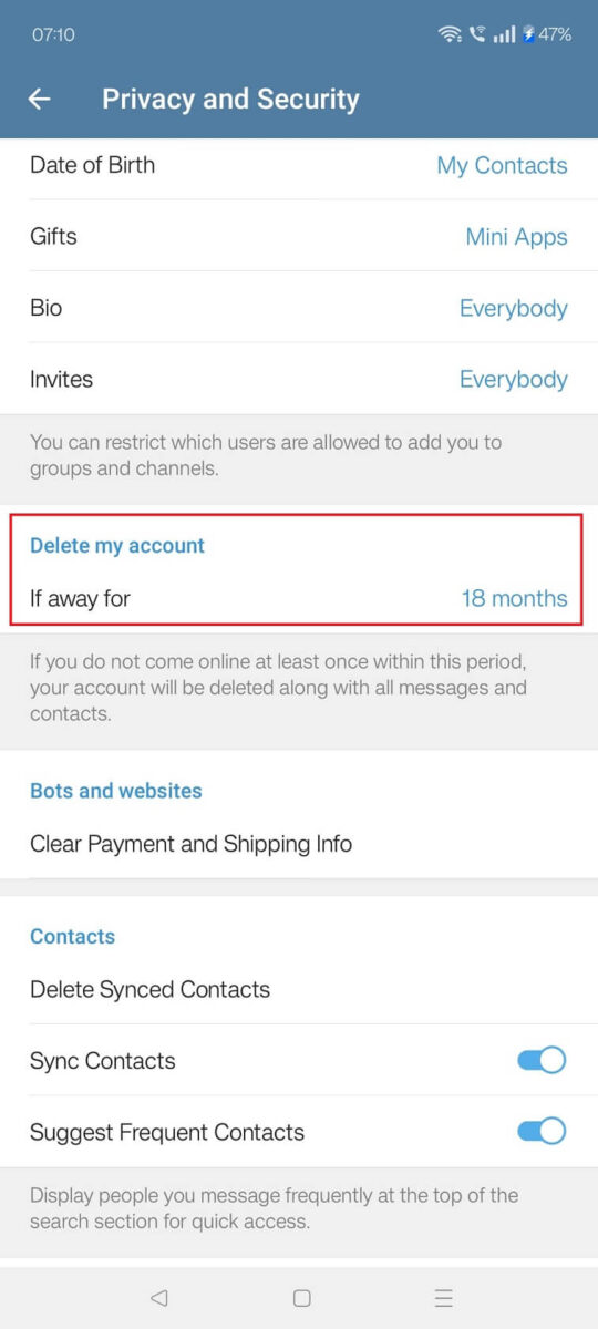 delete telegram account