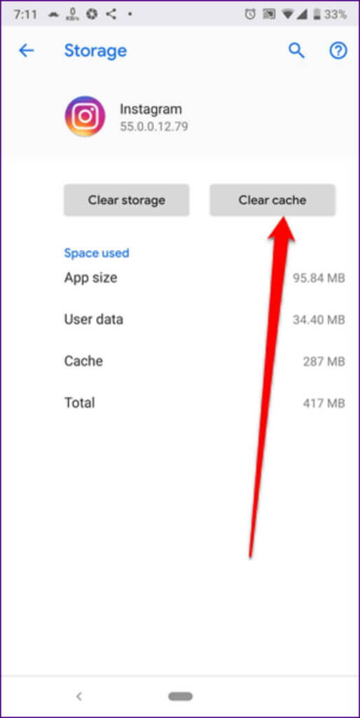clear cache or data in instagram