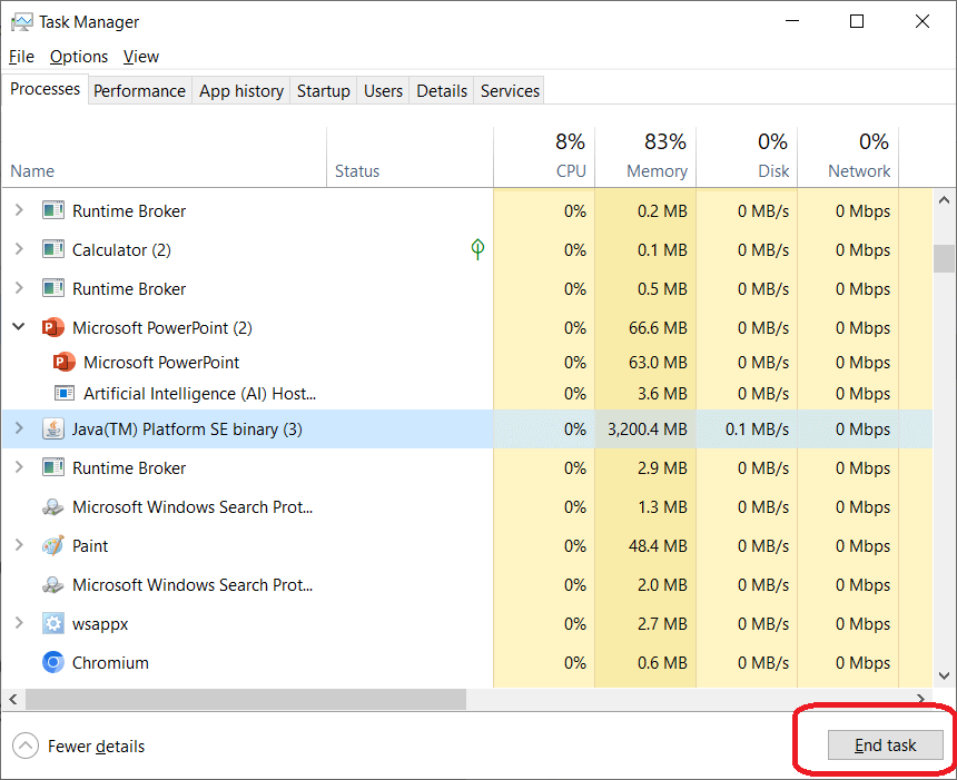 terminate unnecessary process from task manager