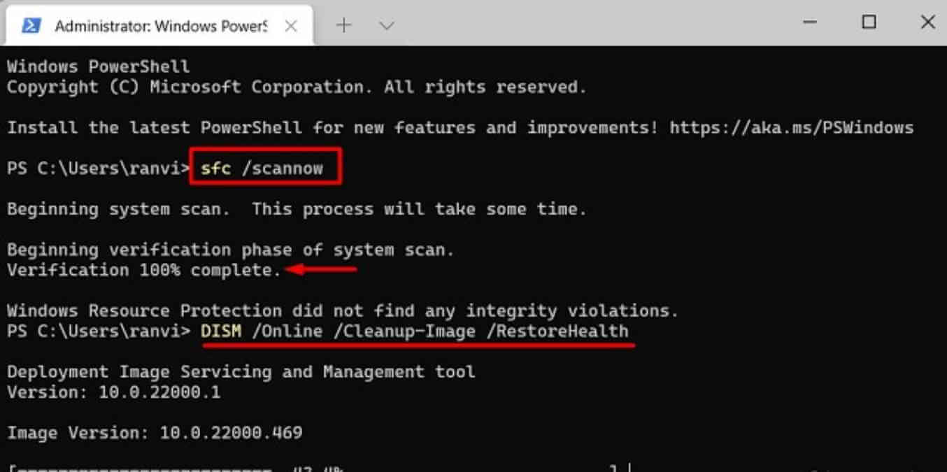 use sfc and dism command