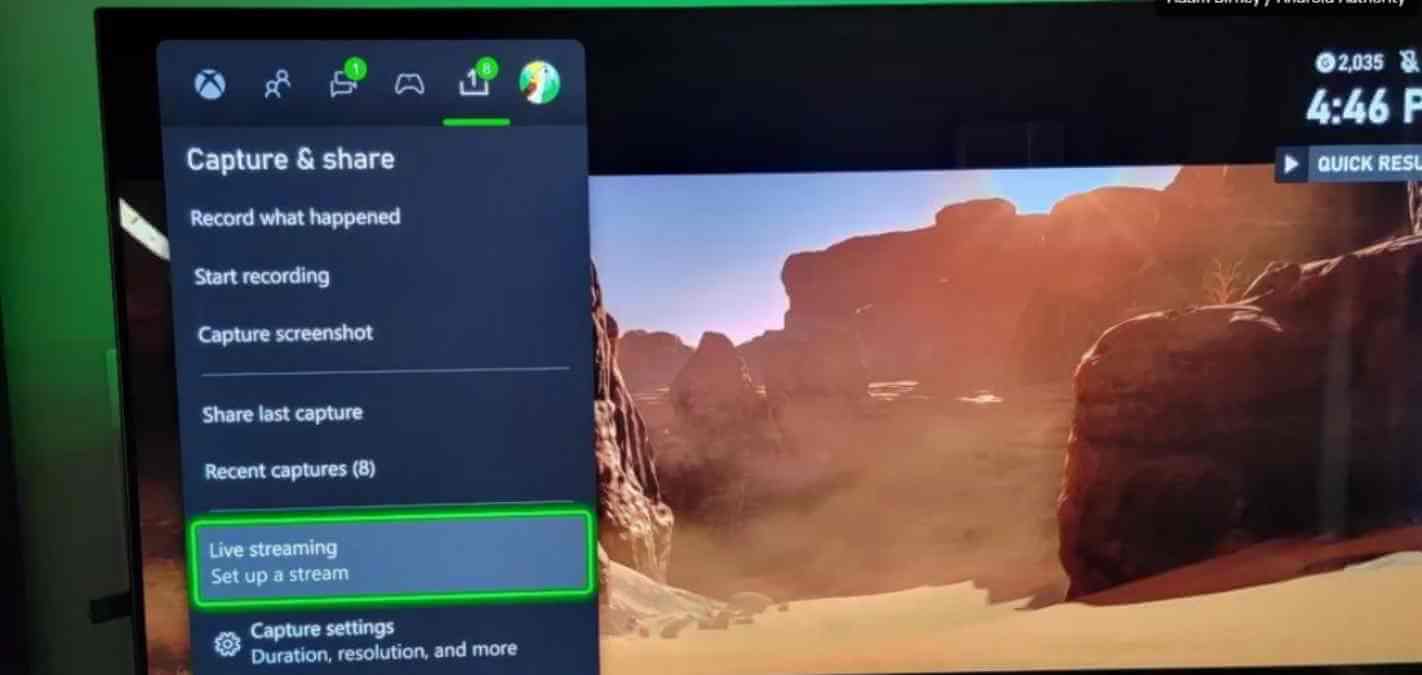 choose live streaming option xbox