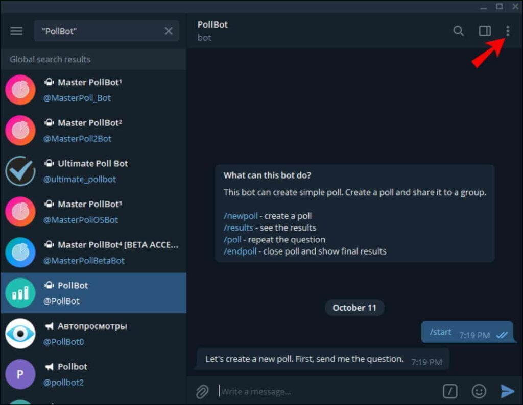 create a poll or vote on telegram