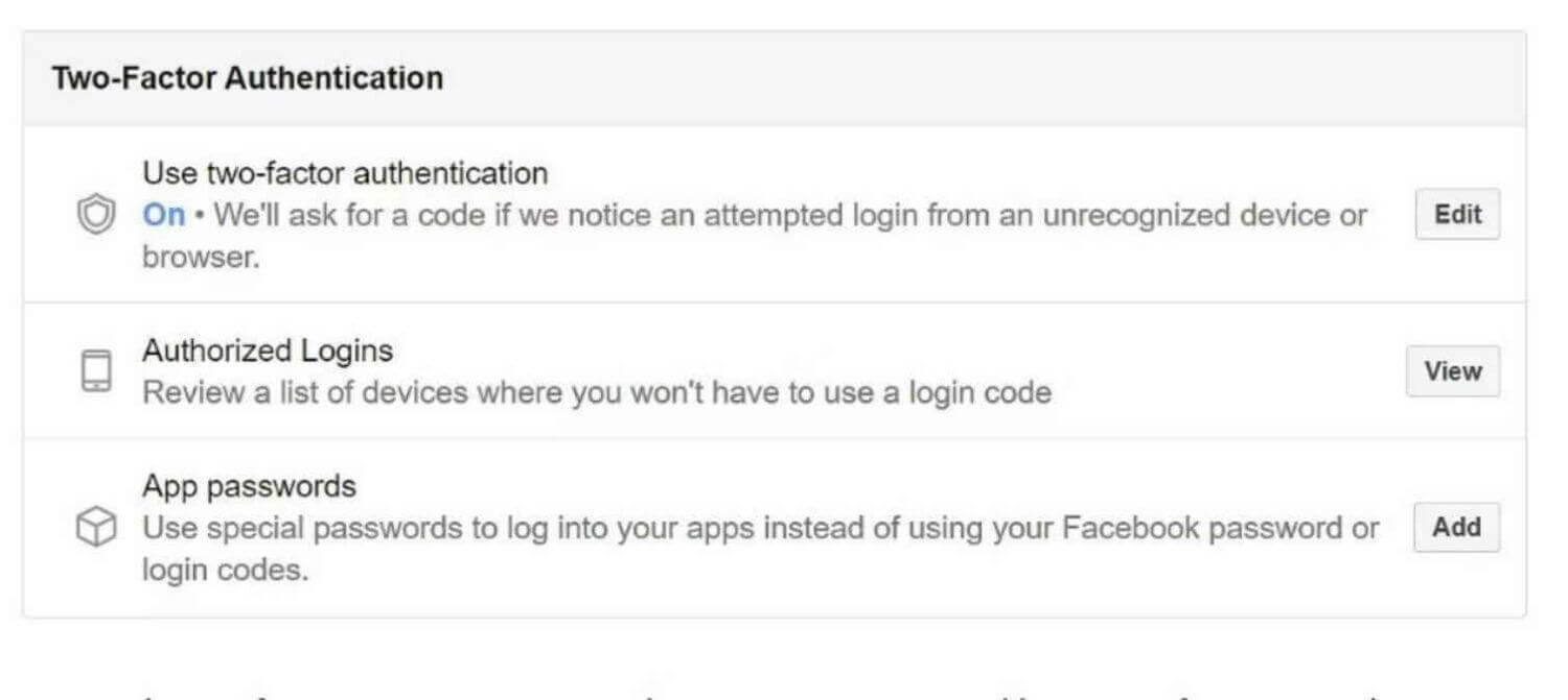 facebook two factor authentication