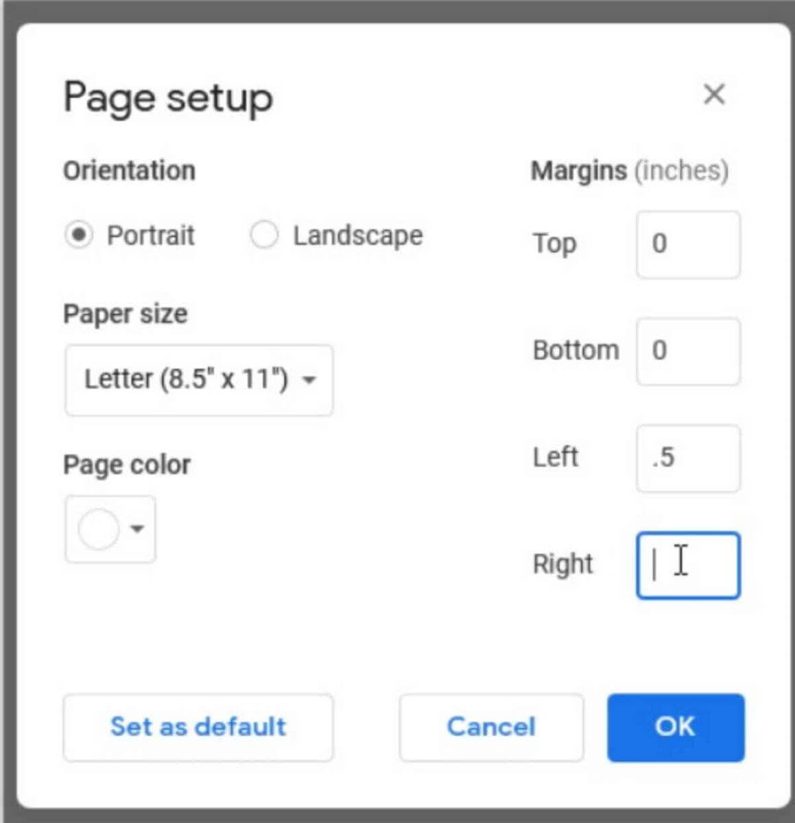 set margin to default