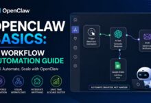 openclaw basics ai workflow automation guide showing a visual workflow with ai tasks, email notifications, and google sheets integration